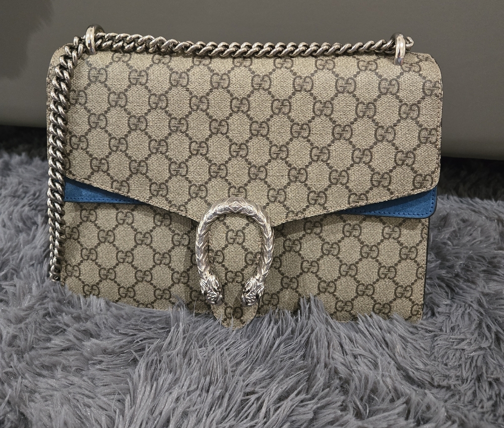 Gucci Cream and Blue Crossbody Bag with Signature Style